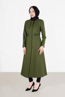 Vêtements hijab KAKI MANTEAU AVEC CEINTURE À COL ROND 9452