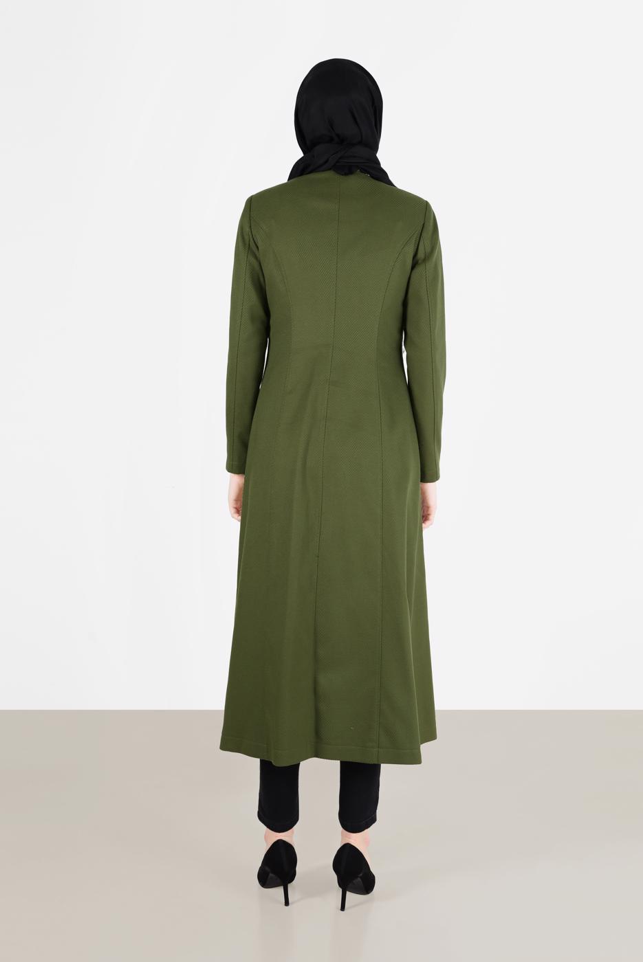 Vêtements hijab KAKI MANTEAU AVEC CEINTURE À COL ROND 9452