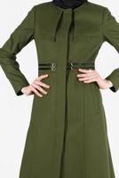 Vêtements hijab KAKI MANTEAU AVEC CEINTURE À COL ROND 9452