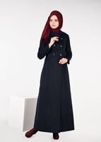 Hijab clothing NAVY BLUE DOUBLE-BREASTED BUTTONED COAT 9491 