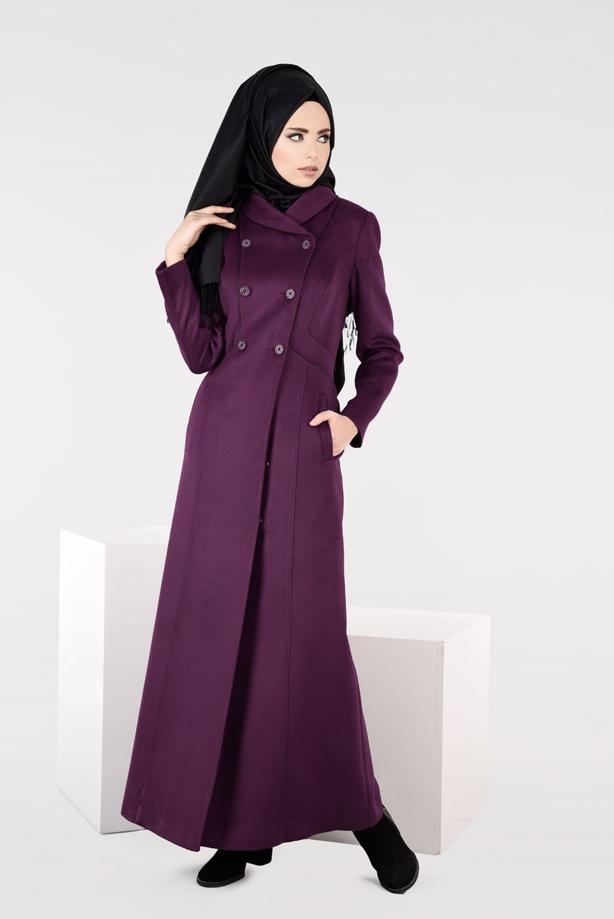 Hijab clothing PURPLE DOUBLE-BREASTED BUTTONED COAT 9491  - TRENDTESETTÜR