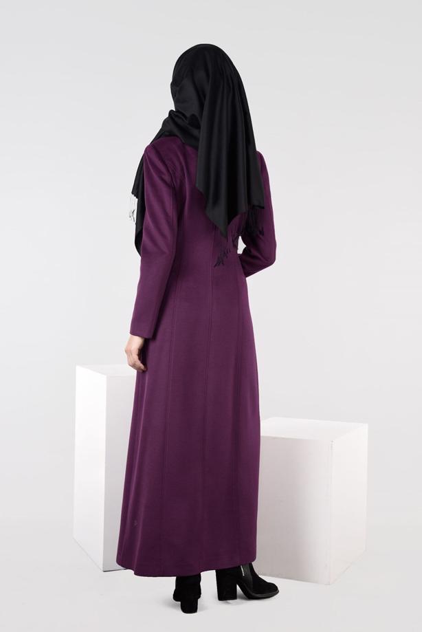 Hijab clothing PURPLE DOUBLE-BREASTED BUTTONED COAT 9491  - TRENDTESETTÜR