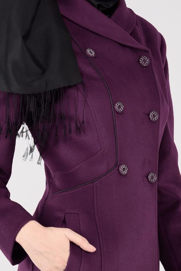 Hijab clothing PURPLE DOUBLE-BREASTED BUTTONED COAT 9491  - TRENDTESETTÜR