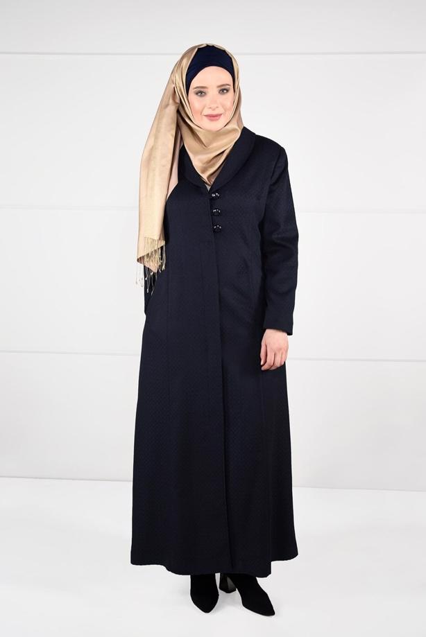 Vêtements hijab BLEU MARINE MANTEAU EN LAINE À BOUTONNÉ 9574 - TRENDTESETTÜR