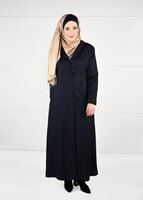 Hijab clothing NAVY BLUE BUTTONED WOOL BLEND COAT 9574 