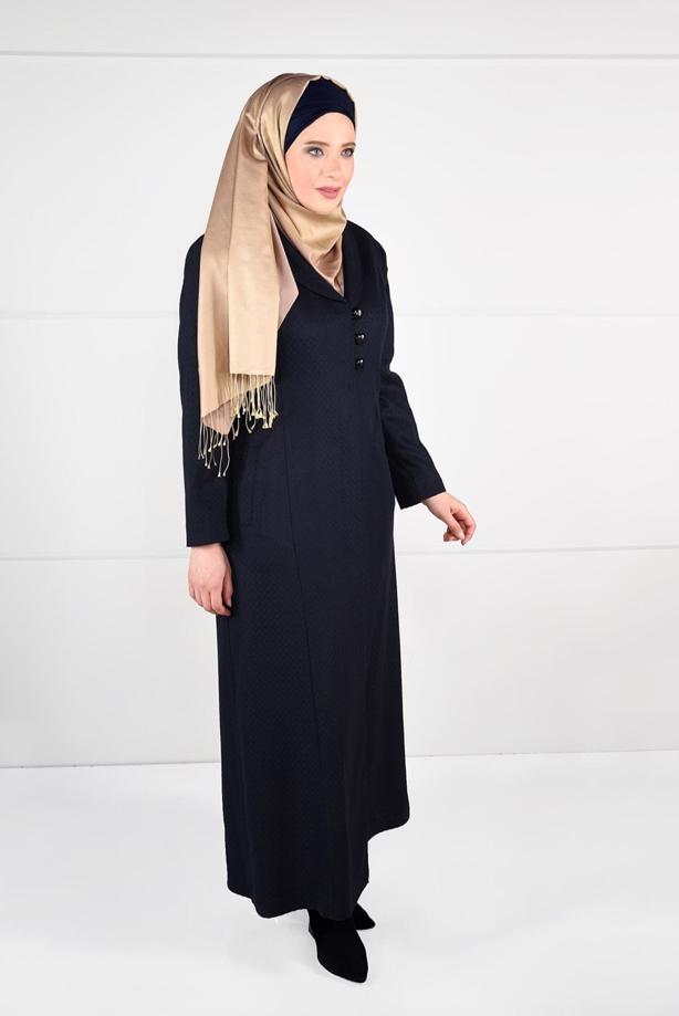 Vêtements hijab BLEU MARINE MANTEAU EN LAINE À BOUTONNÉ 9574 - TRENDTESETTÜR