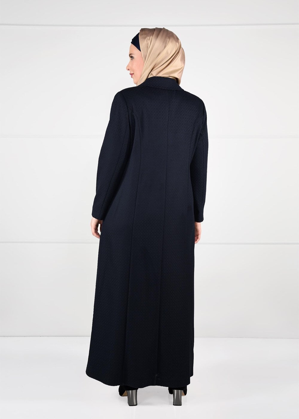 Hijab clothing NAVY BLUE BUTTONED WOOL BLEND COAT 9574 