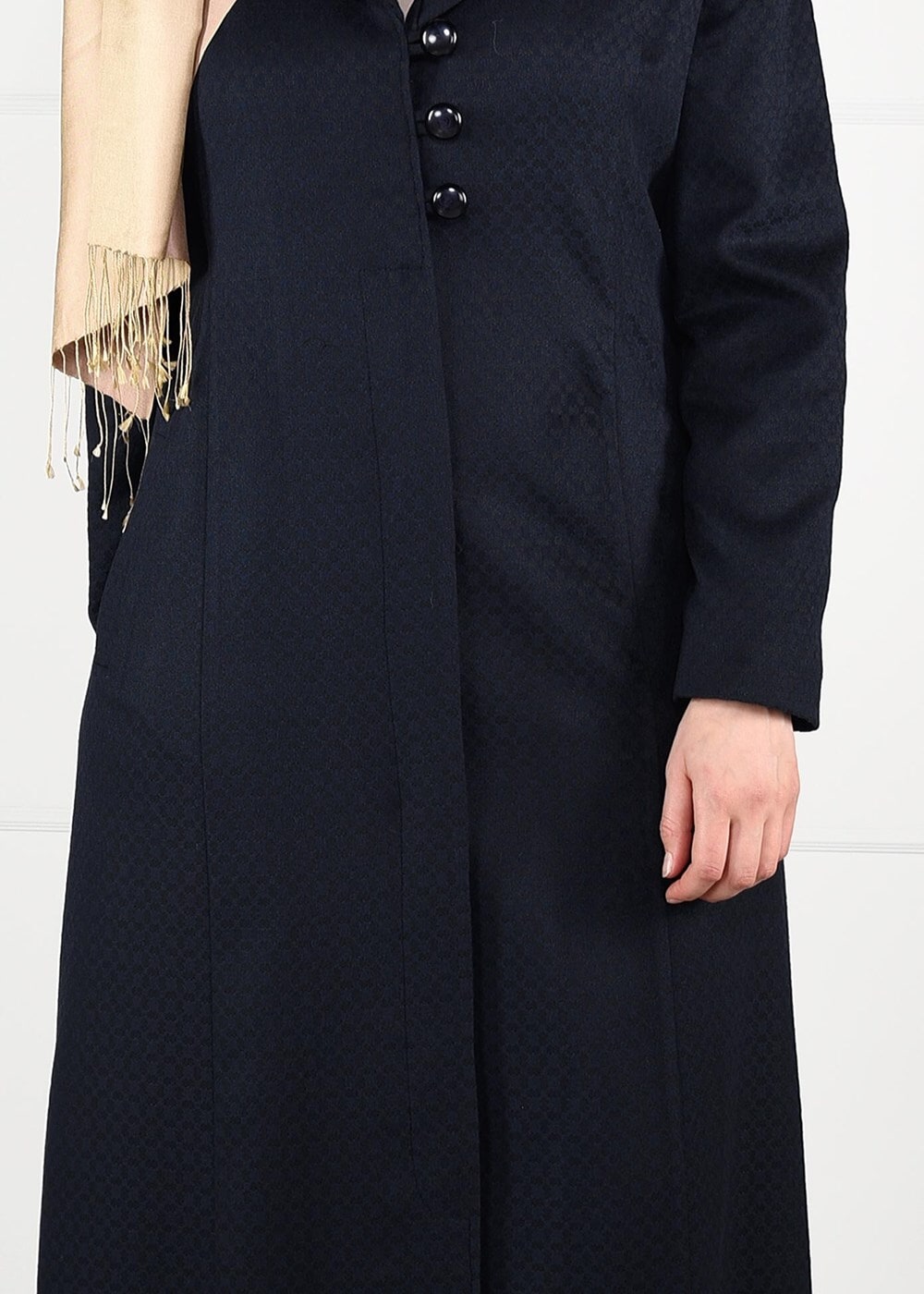 Hijab clothing NAVY BLUE BUTTONED WOOL BLEND COAT 9574 