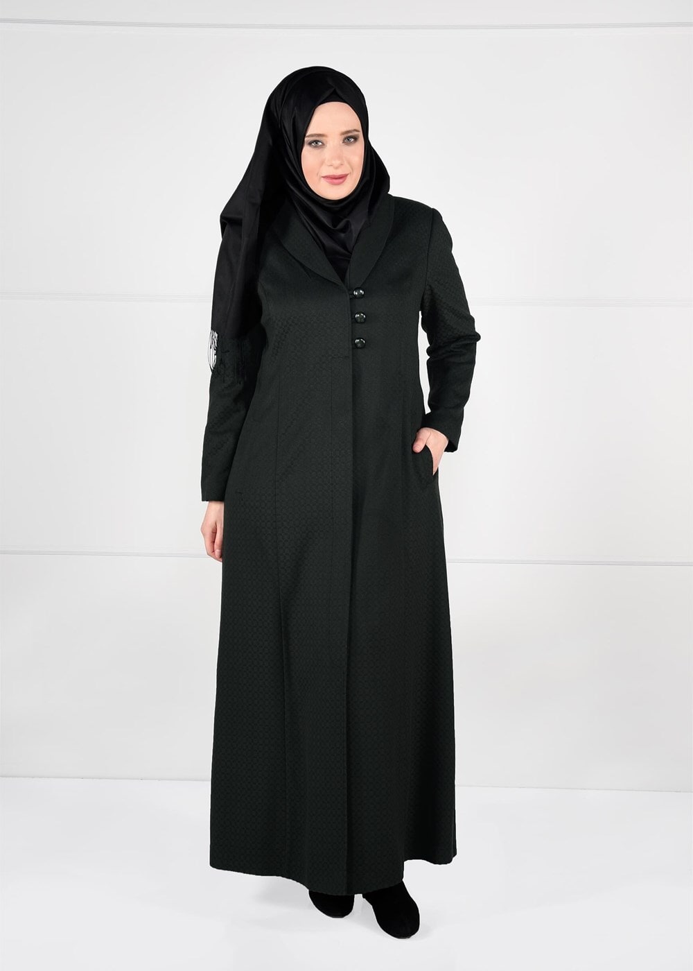 Hijab clothing KHAKI BUTTONED WOOL BLEND COAT 9574 