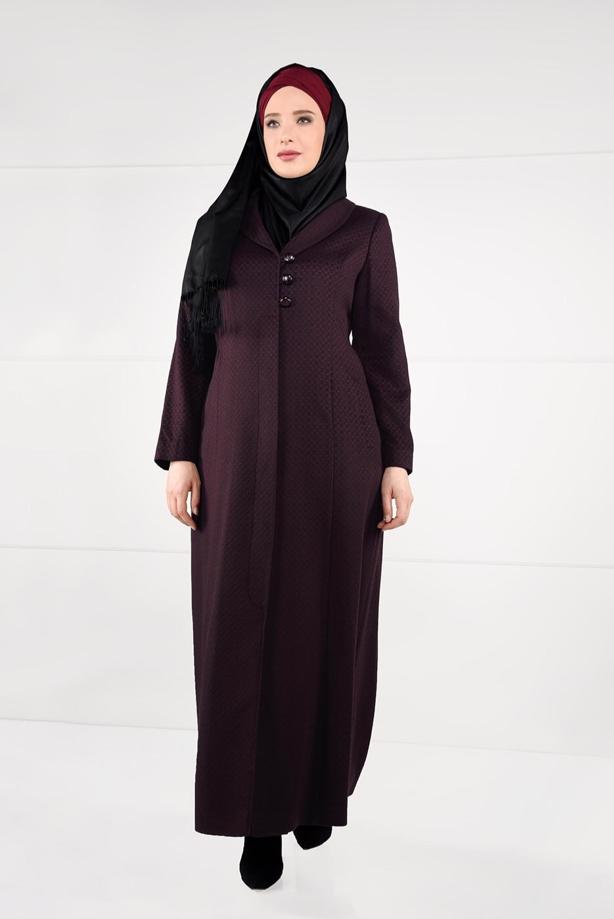 Vêtements hijab ROUGE BORDEAUX MANTEAU EN LAINE À BOUTONNÉ 9574 - TRENDTESETTÜR