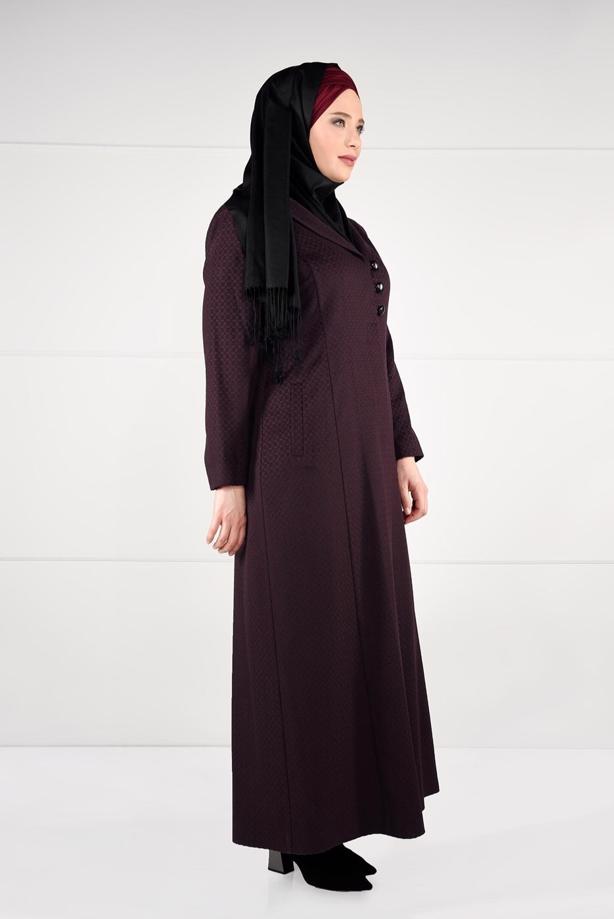 Vêtements hijab ROUGE BORDEAUX MANTEAU EN LAINE À BOUTONNÉ 9574 - TRENDTESETTÜR