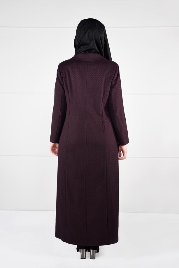 Vêtements hijab ROUGE BORDEAUX MANTEAU EN LAINE À BOUTONNÉ 9574 - TRENDTESETTÜR