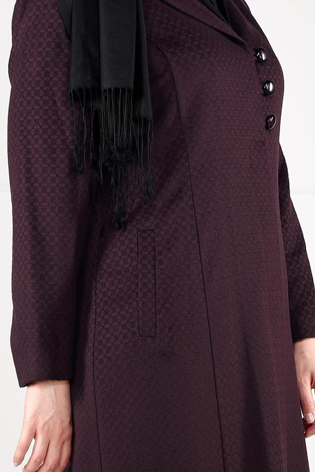 Vêtements hijab ROUGE BORDEAUX MANTEAU EN LAINE À BOUTONNÉ 9574 - TRENDTESETTÜR