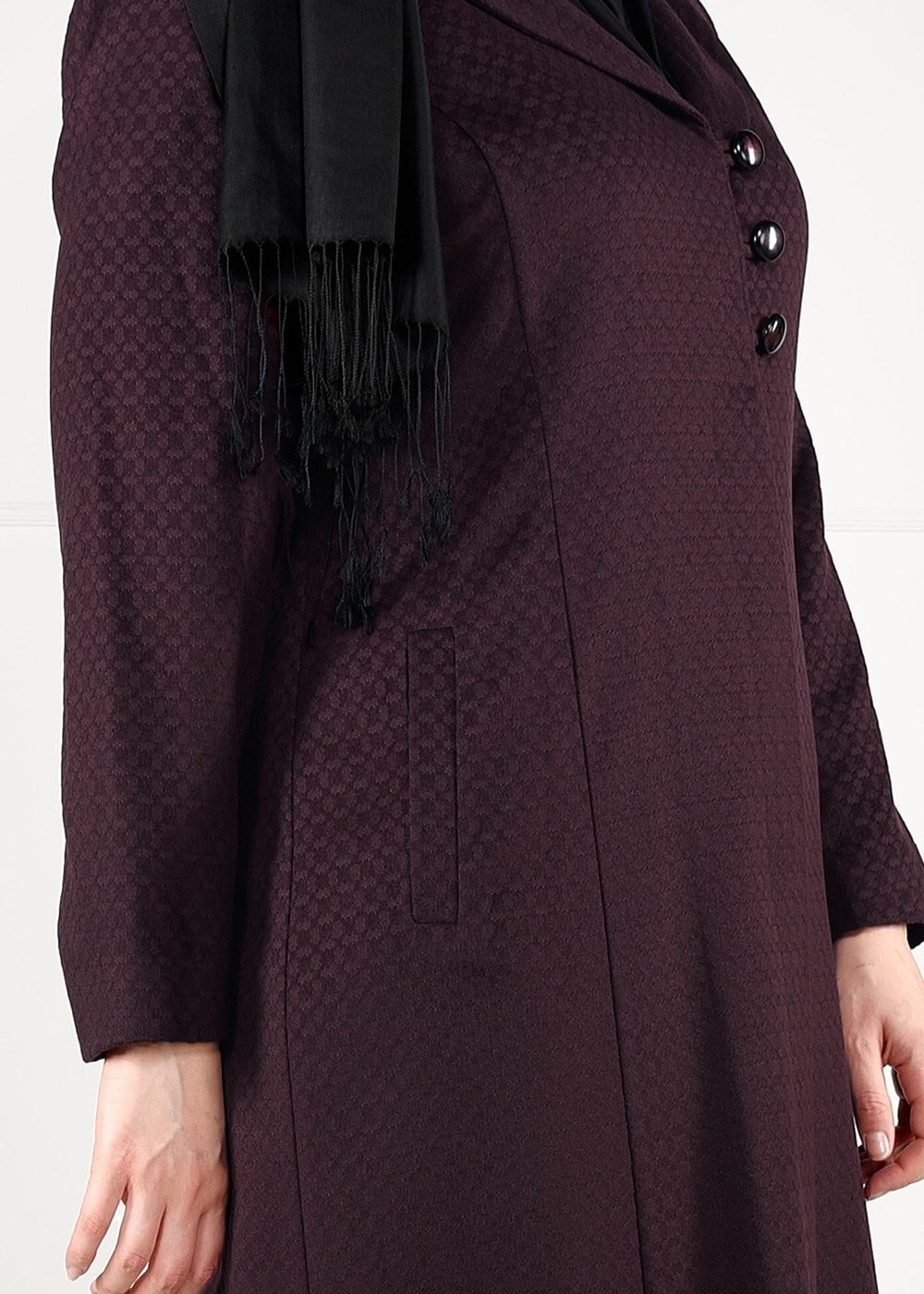 Vêtements hijab ROUGE BORDEAUX MANTEAU EN LAINE À BOUTONNÉ 9574