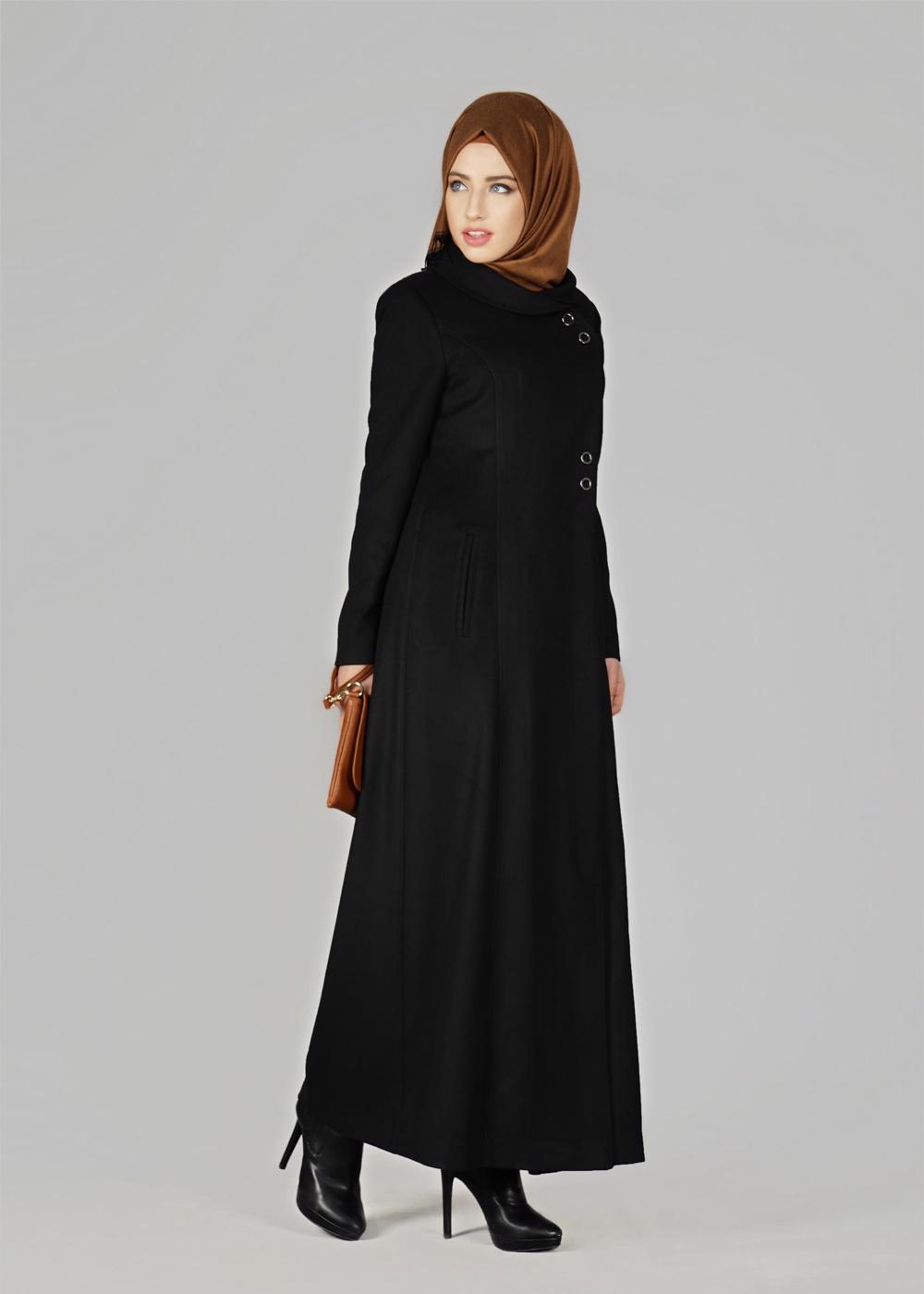 Tesettür giyim SİYAH ÇITÇITLI MANTO 9582 