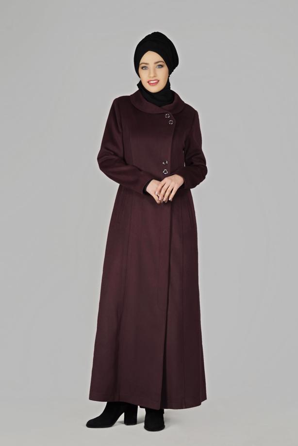 Tesettür giyim MÜRDÜM ÇITÇITLI MANTO 9582  - TRENDTESETTÜR