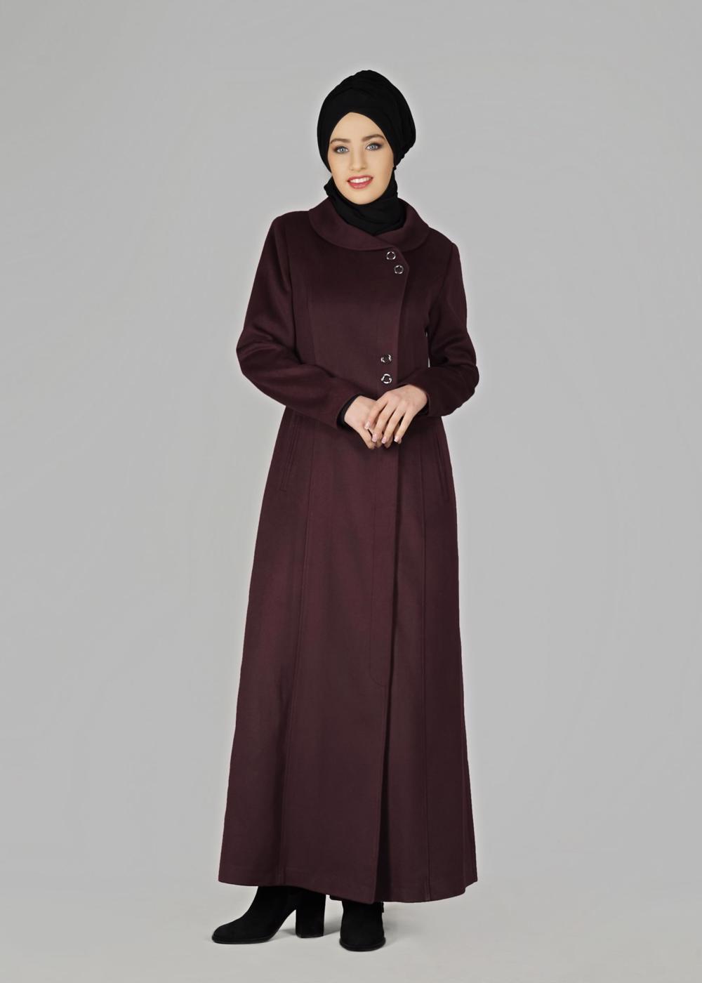 Vêtements hijab PRUNE MANTEAU À PRESSION 9582