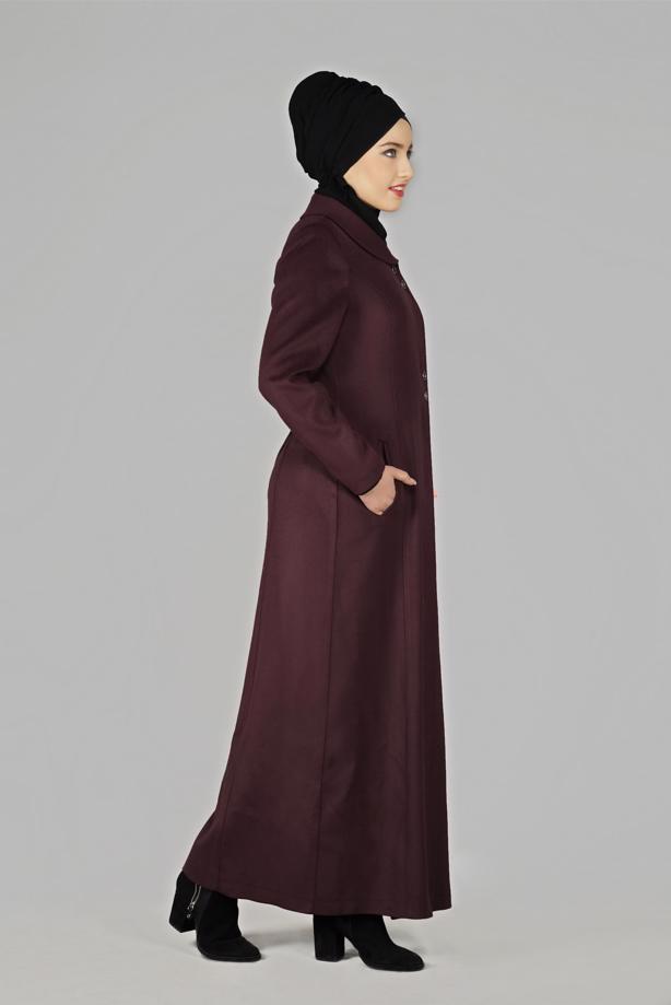 Tesettür giyim MÜRDÜM ÇITÇITLI MANTO 9582  - TRENDTESETTÜR