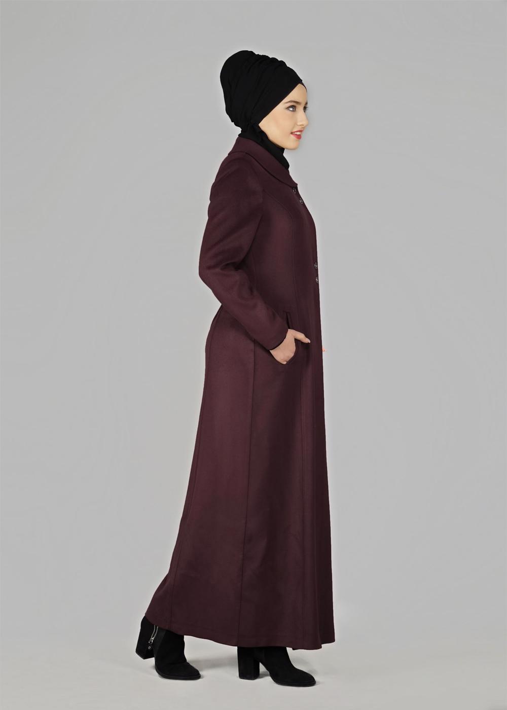 Tesettür giyim MÜRDÜM ÇITÇITLI MANTO 9582 