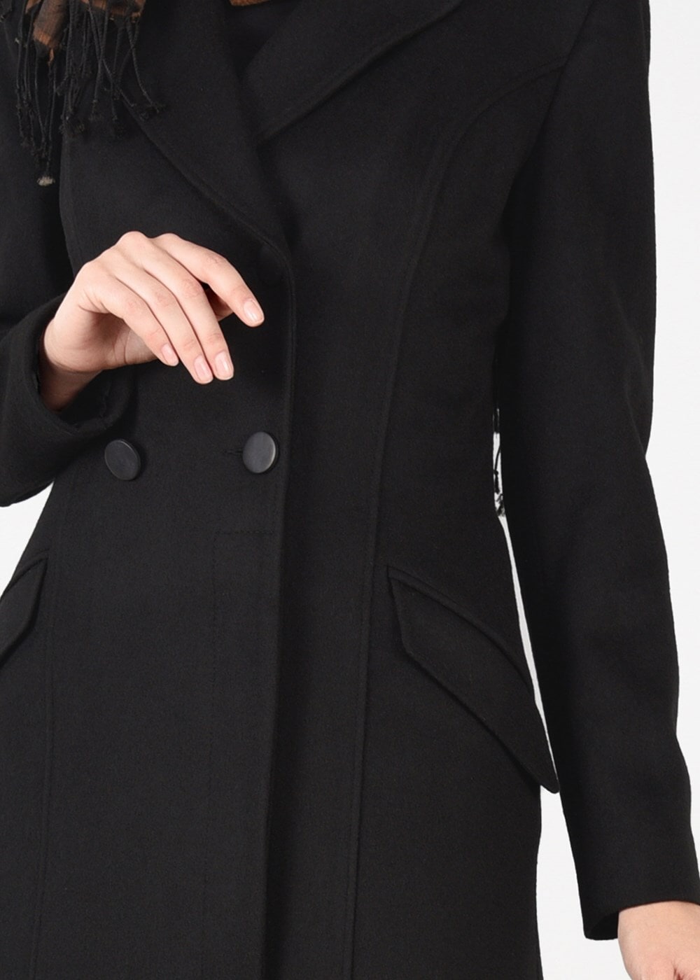 Tesettür giyim SİYAH KRUVAZE DÜĞMELİ MANTO 9583 