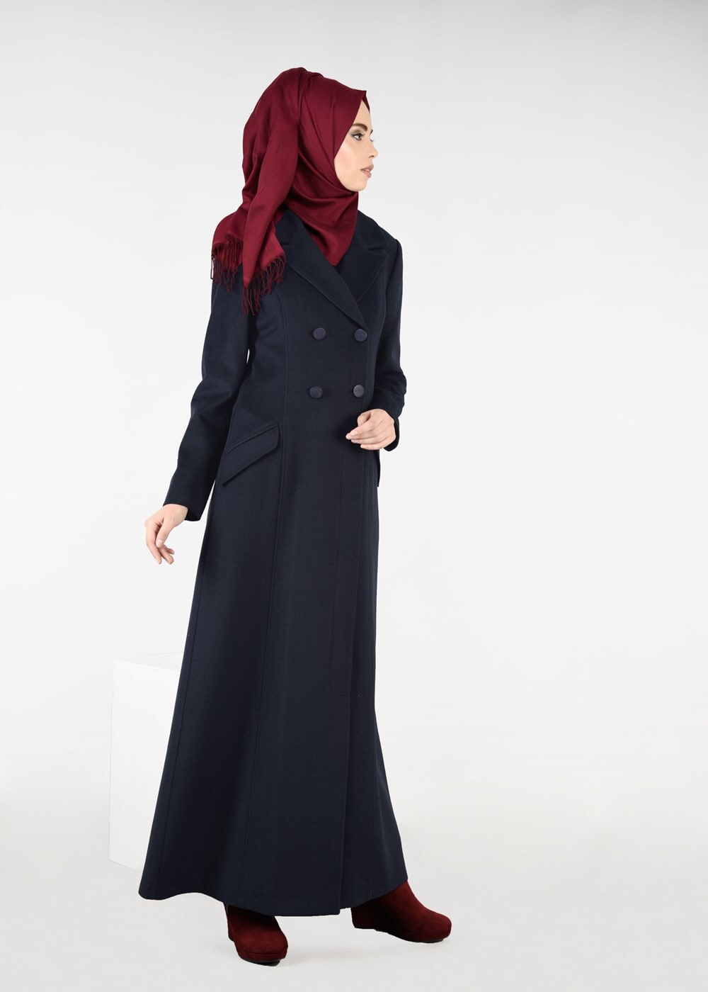 Tesettür giyim LACİVERT KRUVAZE DÜĞMELİ MANTO 9583 