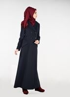 Tesettür giyim LACİVERT KRUVAZE DÜĞMELİ MANTO 9583 