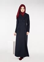 Tesettür giyim LACİVERT KRUVAZE DÜĞMELİ MANTO 9583 