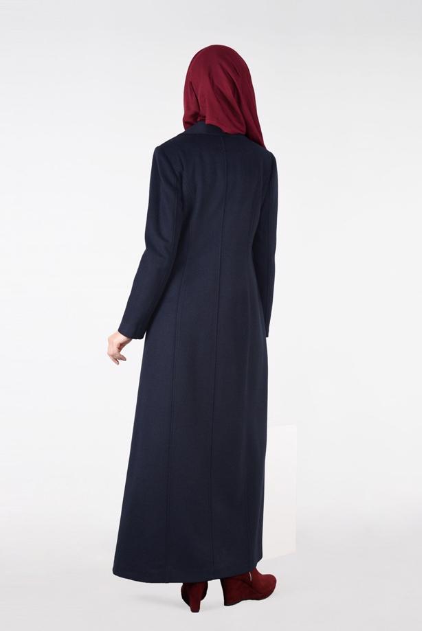 Tesettür giyim LACİVERT KRUVAZE DÜĞMELİ MANTO 9583  - TRENDTESETTÜR