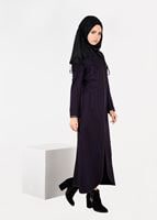 Tesettür giyim MOR FERMUARLI SİVRİ YAKA MANTO 9587 