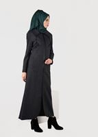 Tesettür giyim GRİ FERMUARLI SİVRİ YAKA MANTO 9587 