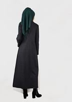 Tesettür giyim GRİ FERMUARLI SİVRİ YAKA MANTO 9587 