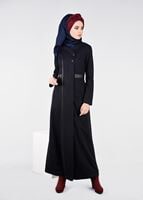 Tesettür giyim LACİVERT CEP DETAYLI BİYELİ MANTO 9589