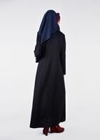 Tesettür giyim LACİVERT CEP DETAYLI BİYELİ MANTO 9589