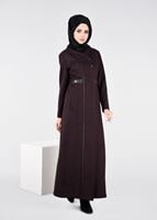 Tesettür giyim MÜRDÜM CEP DETAYLI BİYELİ MANTO 9589