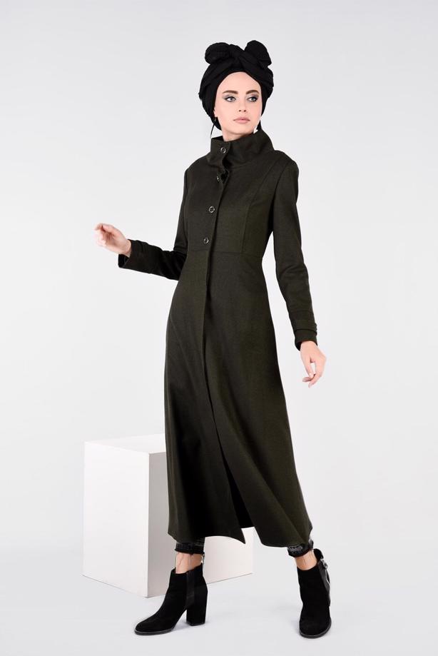 Hijab clothing KHAKI BUTTON TRIMMED OVERCOAT 9591  - TRENDTESETTÜR