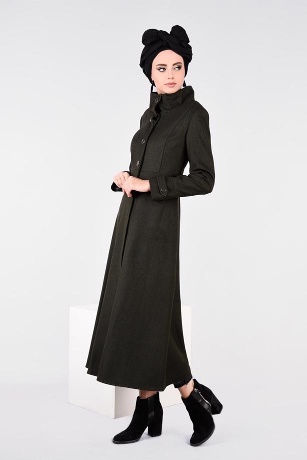 Hijab clothing KHAKI BUTTON TRIMMED OVERCOAT 9591  - TRENDTESETTÜR