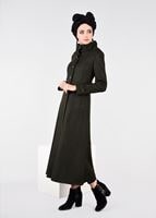 Tesettür giyim HAKİ DÜĞMELİ MANTO 9591