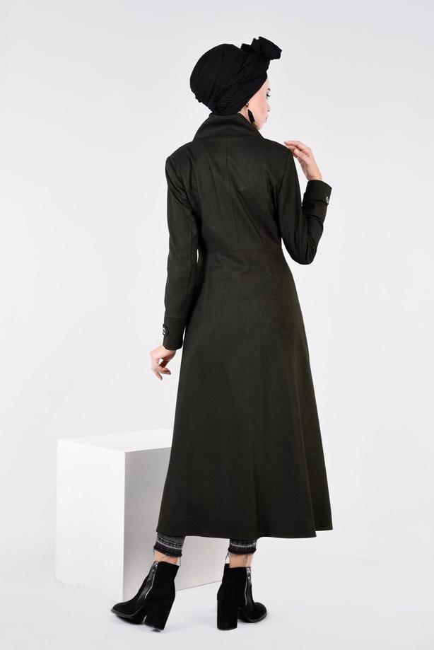 Hijab clothing KHAKI BUTTON TRIMMED OVERCOAT 9591  - TRENDTESETTÜR