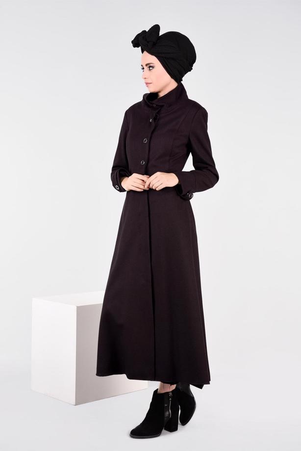 Tesettür giyim MÜRDÜM DÜĞMELİ MANTO 9591 - TRENDTESETTÜR