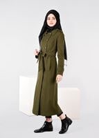 Tesettür giyim HAKİ KRUVAZE DÜĞMELİ MANTO 9592