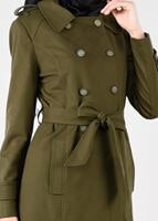 Tesettür giyim HAKİ KRUVAZE DÜĞMELİ MANTO 9592