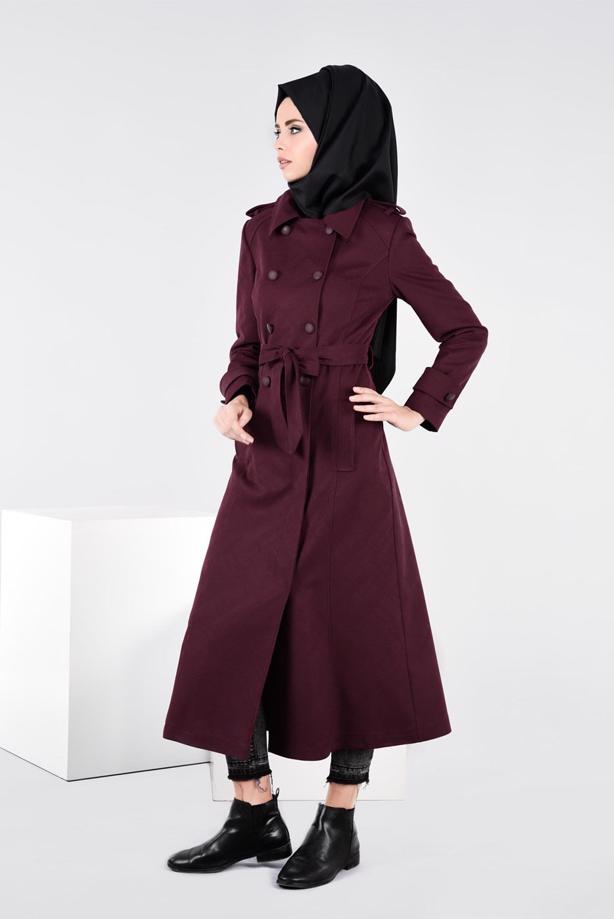 Vêtements hijab PRUNE MANTEAU CROISÉ À BOUTONÉ 9592  - TRENDTESETTÜR