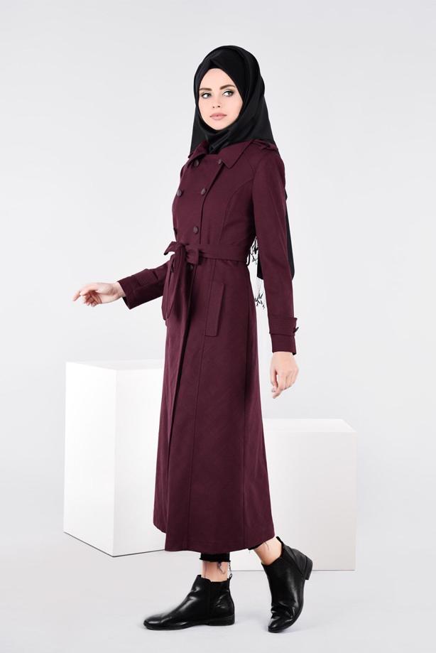 Vêtements hijab PRUNE MANTEAU CROISÉ À BOUTONÉ 9592  - TRENDTESETTÜR