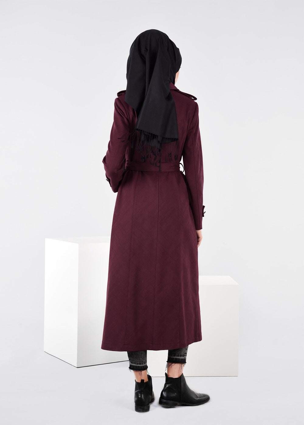 Vêtements hijab PRUNE MANTEAU CROISÉ À BOUTONÉ 9592 