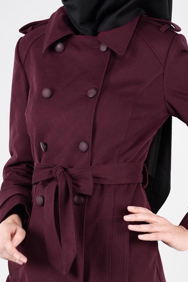 Vêtements hijab PRUNE MANTEAU CROISÉ À BOUTONÉ 9592  - TRENDTESETTÜR