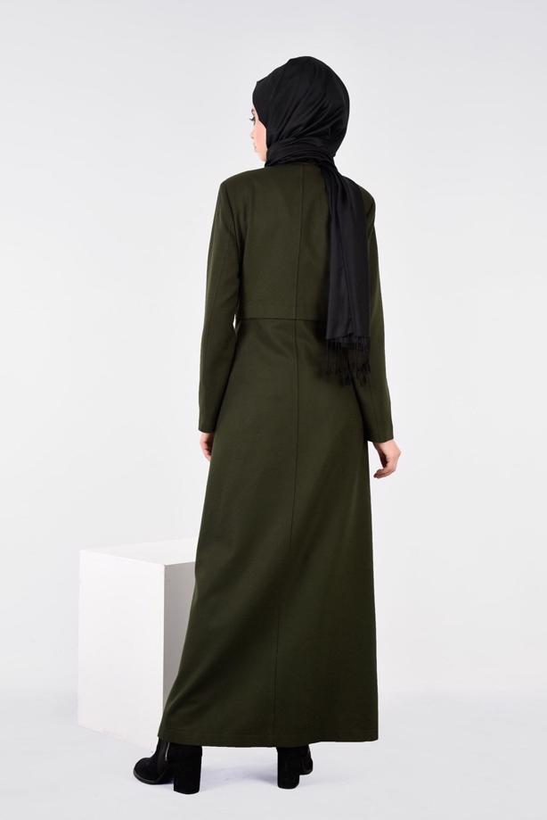 Tesettür giyim HAKİ CEPLİ KLASİK MANTO 9602 - TRENDTESETTÜR