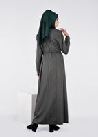 Tesettür giyim GRİ KUŞAKLI FERMUARLI MANTO 9603