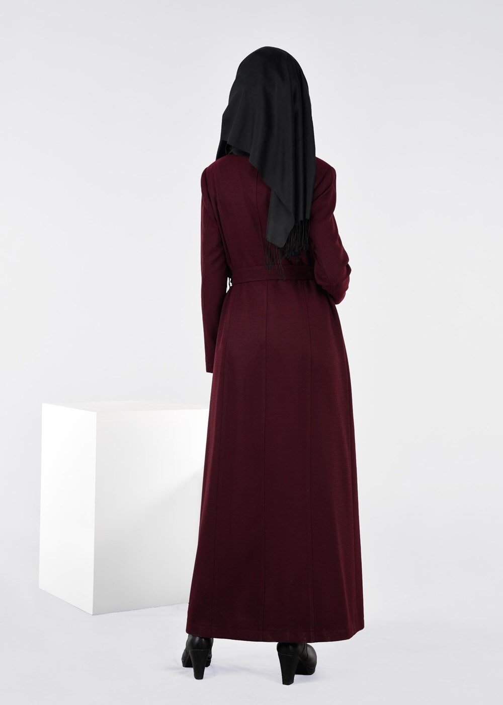 Tesettür giyim MÜRDÜM KUŞAKLI FERMUARLI MANTO 9603