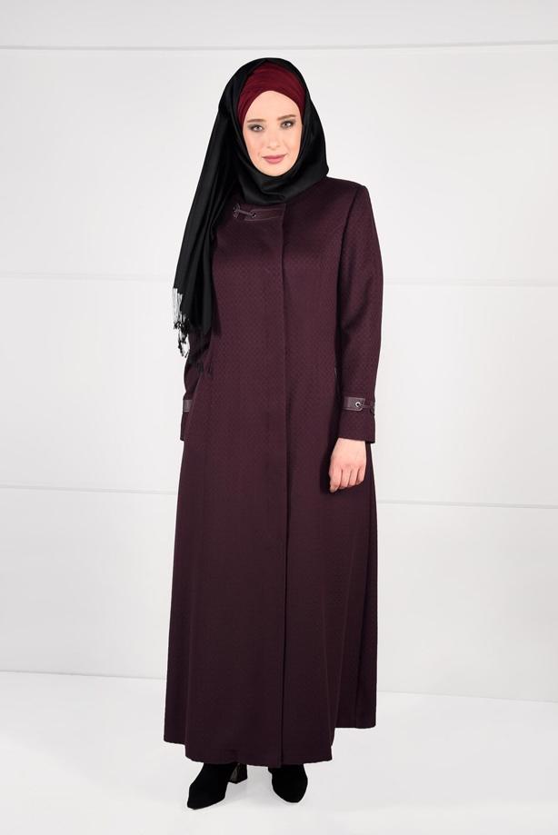 Tesettür giyim BORDO CEPLİ KAŞE MANTO 9616 - TRENDTESETTÜR