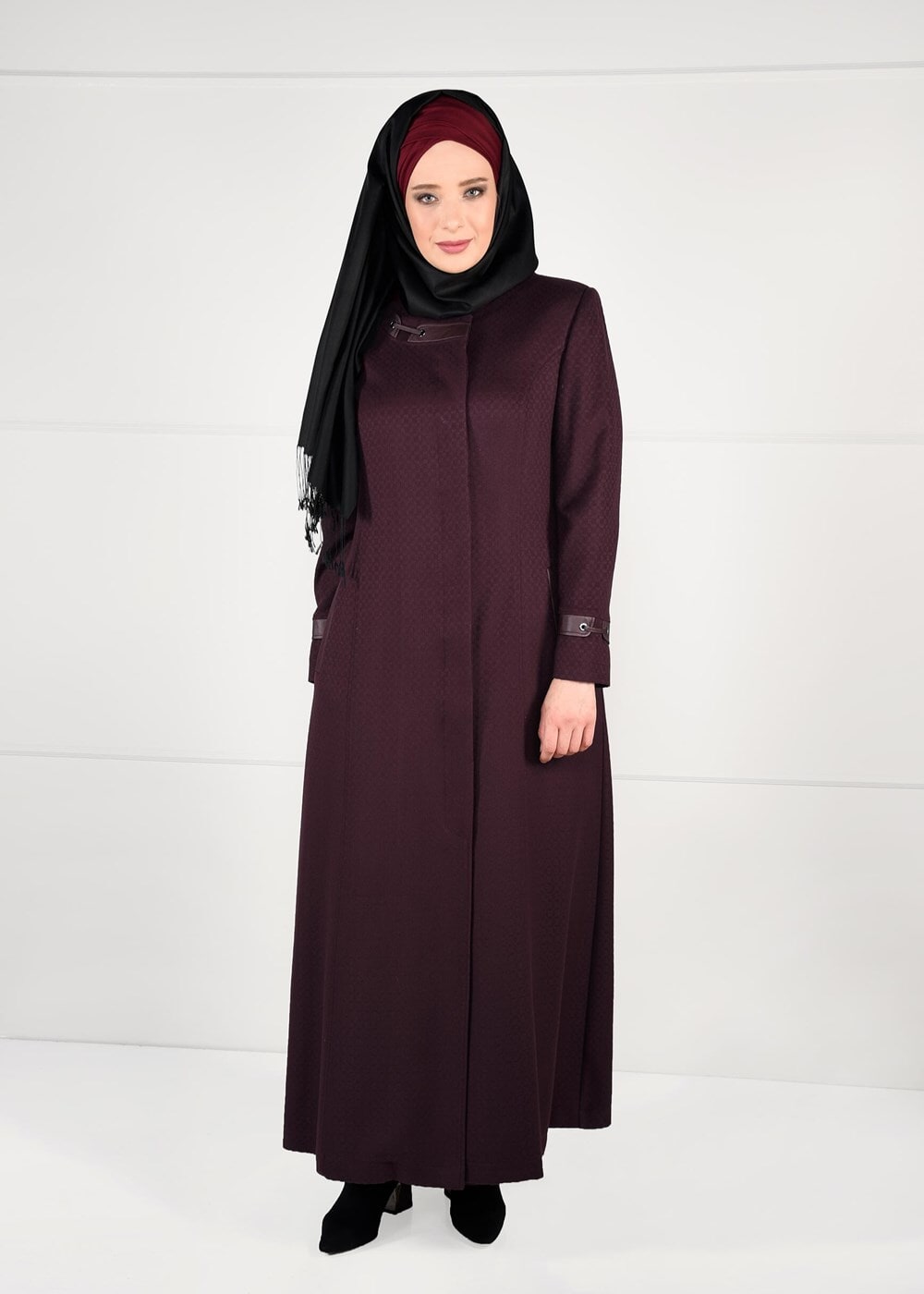 Hijab clothing CLARET RED WALKER COAT WITH POCKETS 9616 